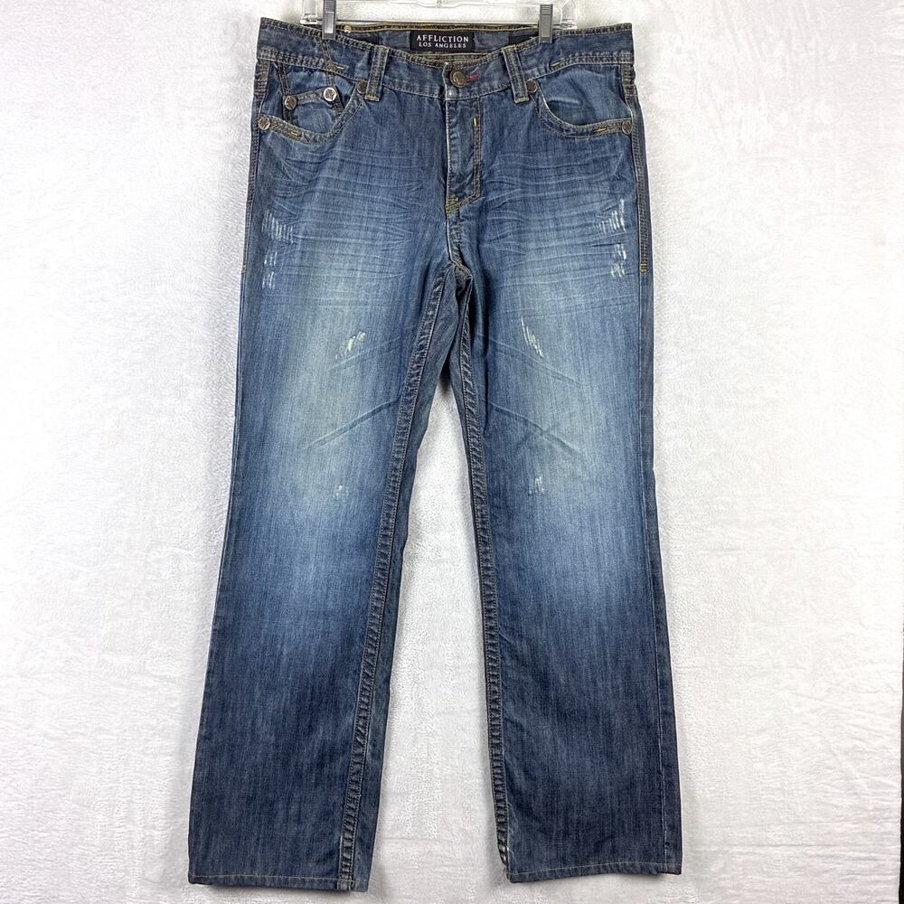 Affliction Jeans Men 36x34 (38x34) Cooper Bootcut Faded Distressed Whiskered Y2K